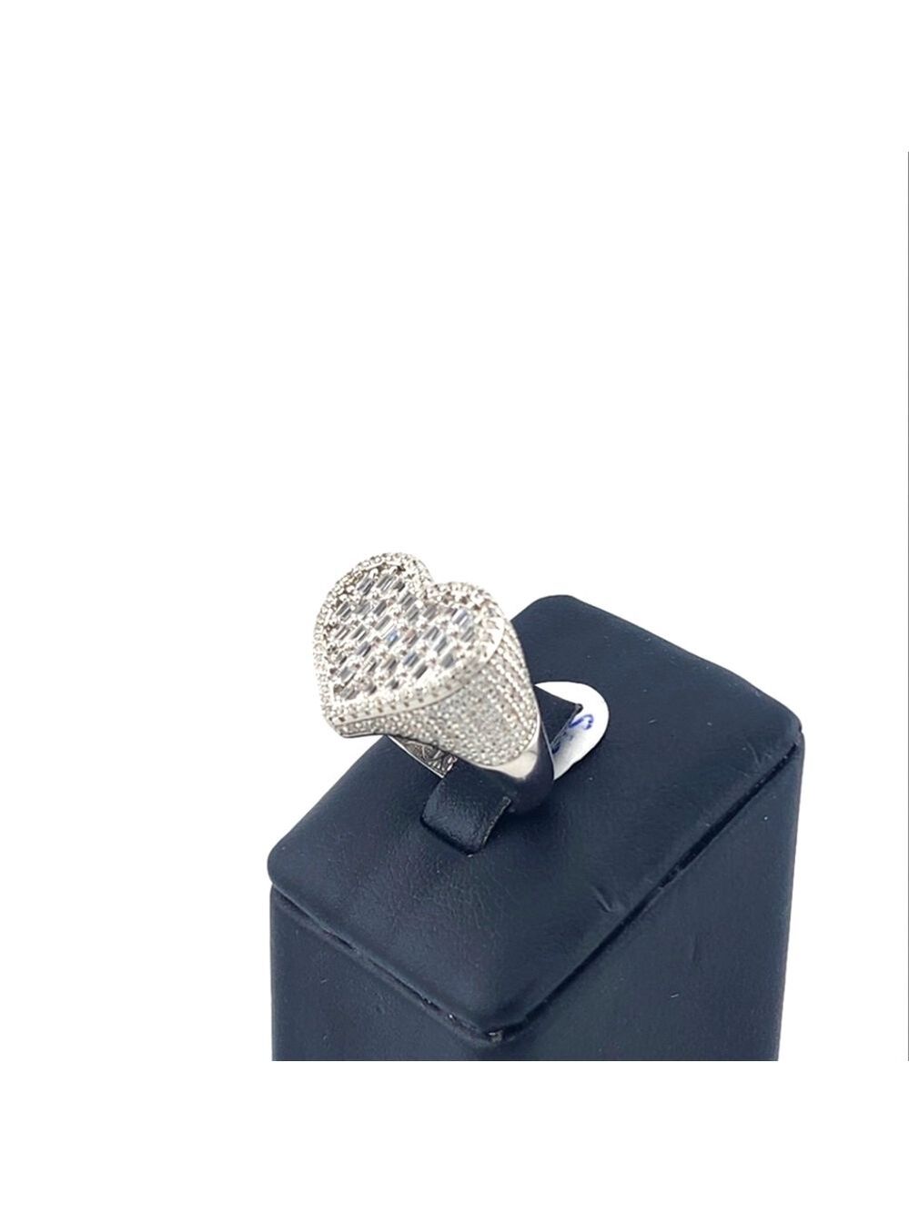 Silver Heart-Shaped Ring with Cubic Zarconia Bugget And Pave